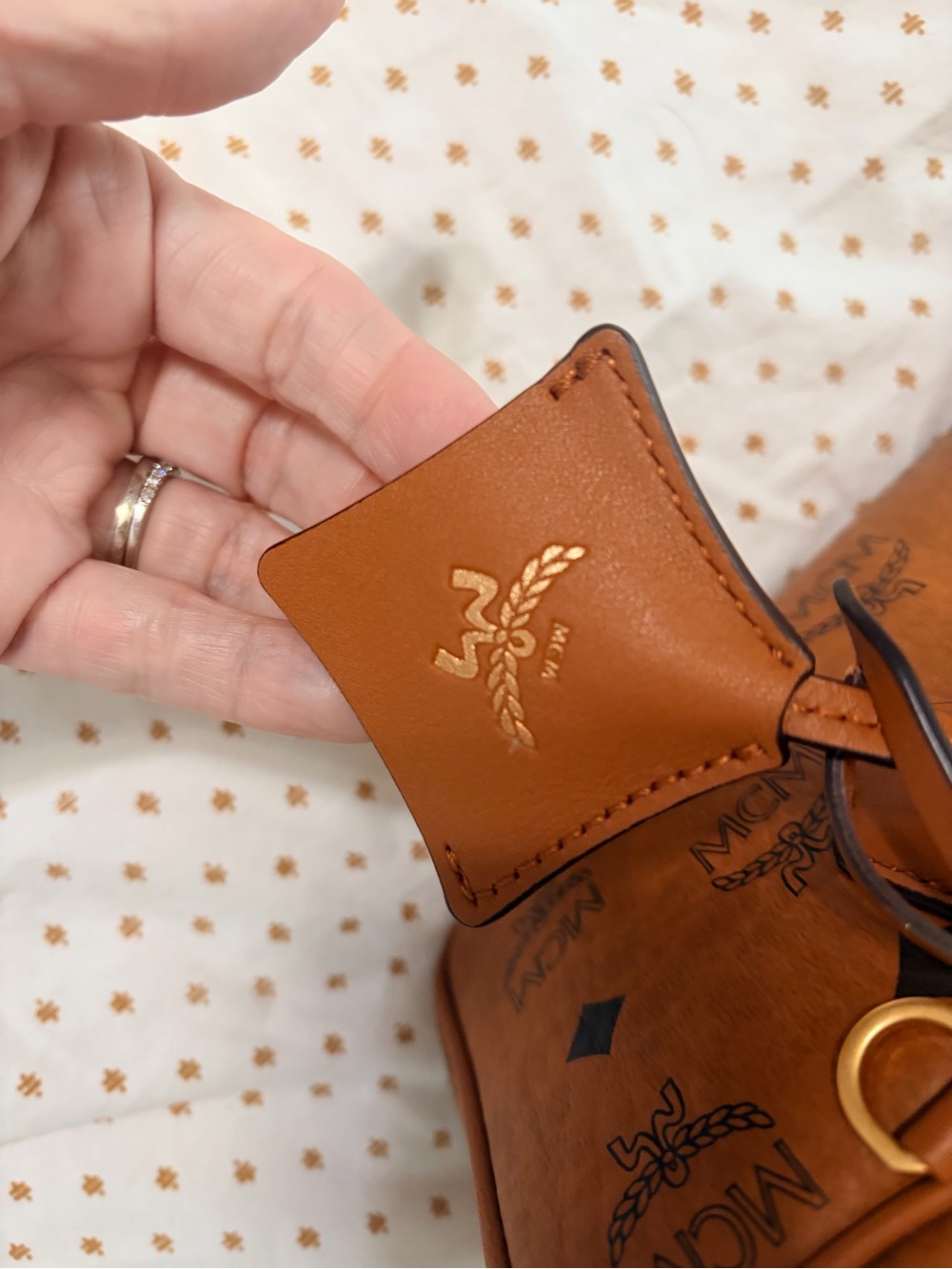 MCM Cognac Logo Print Visetos Tote - Picture 5 of 9